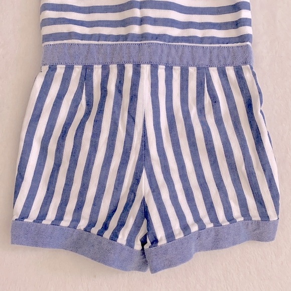 Janie and Jack | Striped Oxford Cotton Nautical Romper Cornflower Blue (6-12M) - Picture 12 of 14